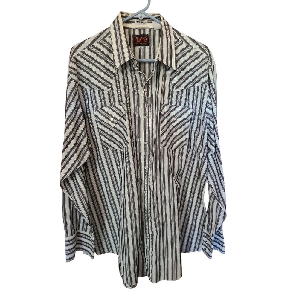 Plains Western Wear Tall Man Pearl Snap Long Sleeve Shirt Plaid Men's XLT Stripe